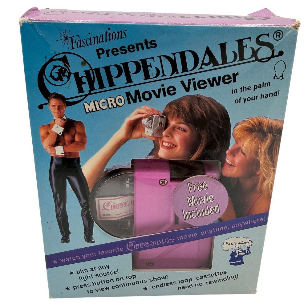 Vintage Chippendales Micro Movie Viewer Fascinations Pink Handcuff Keychain Box